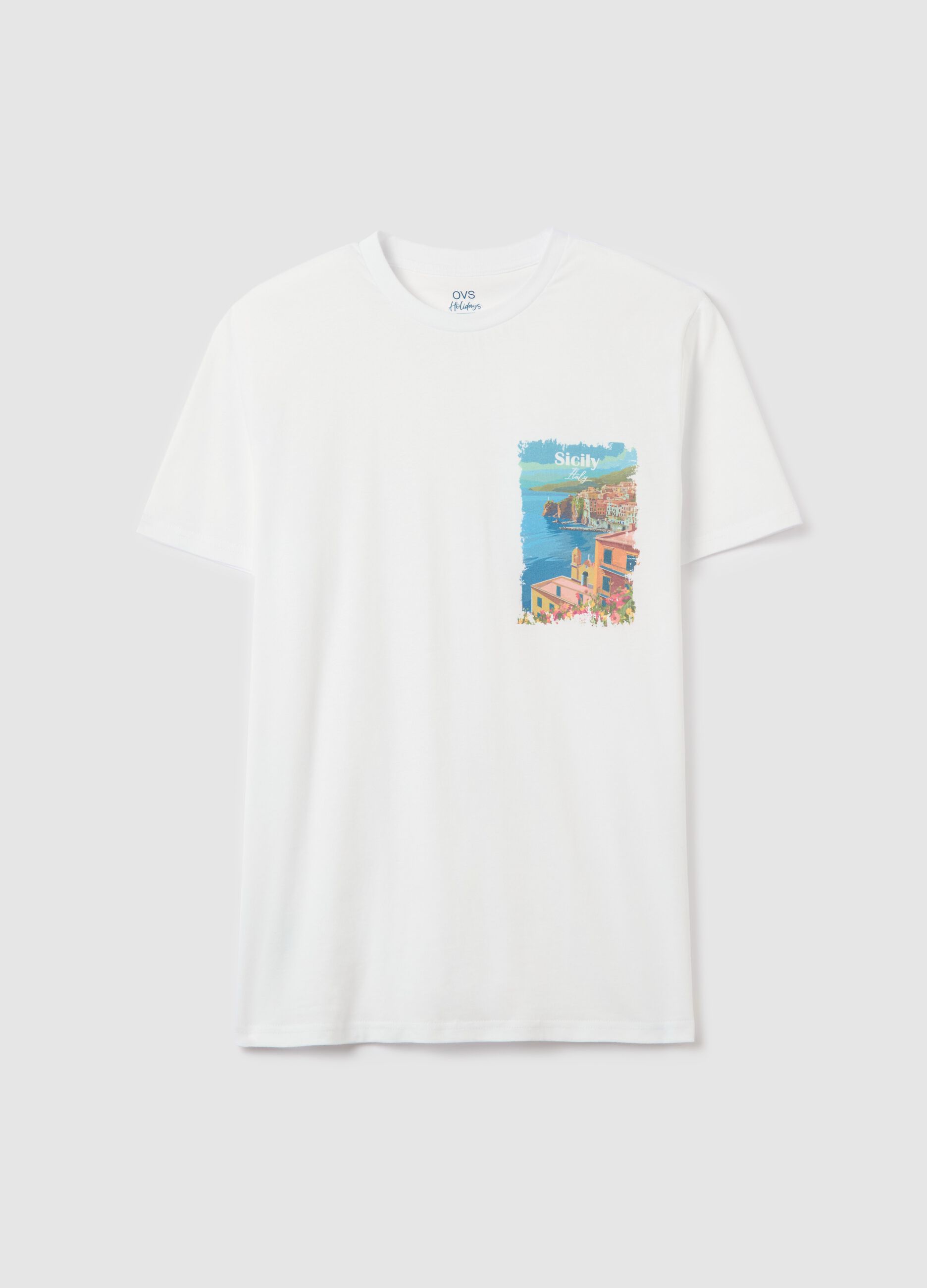 Cotton T-shirt with "Sicily Italy" print