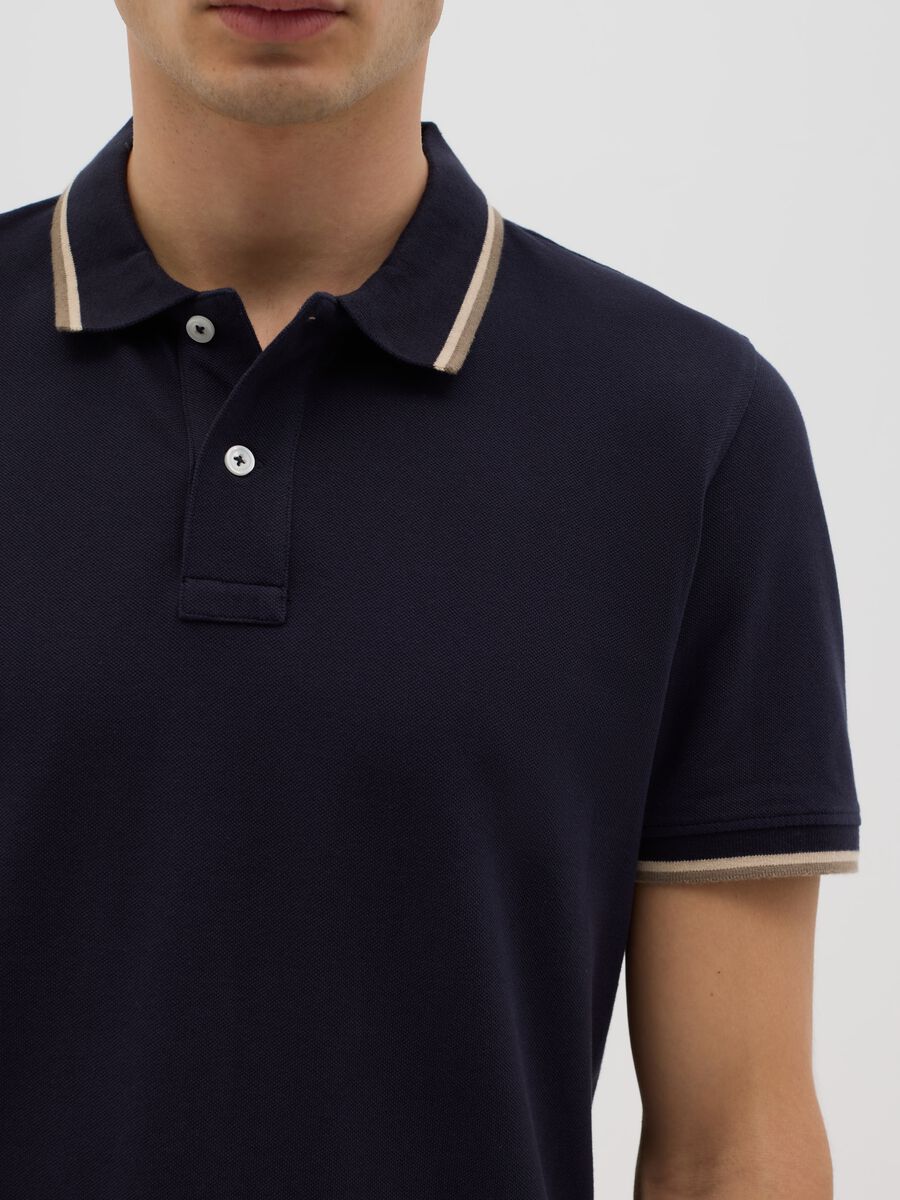 Blue short sleeve polo shirt in pure cotton_3