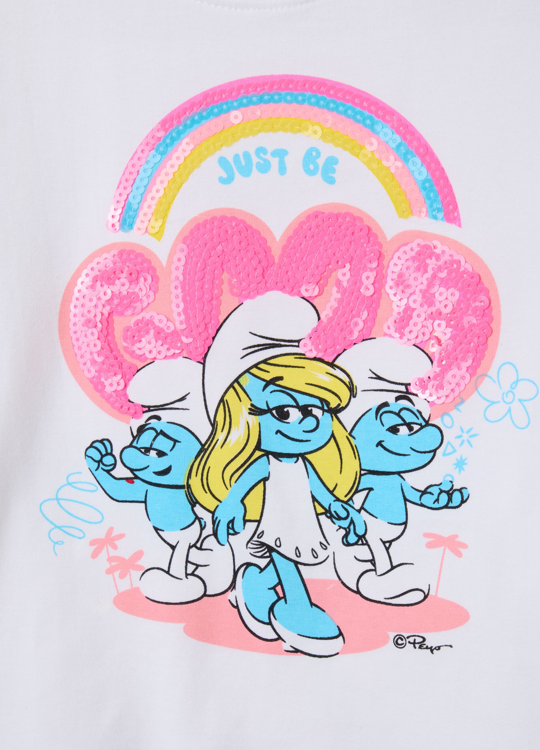T-shirt da bambina in cotone elasticizzato bianca con stampa Puffi