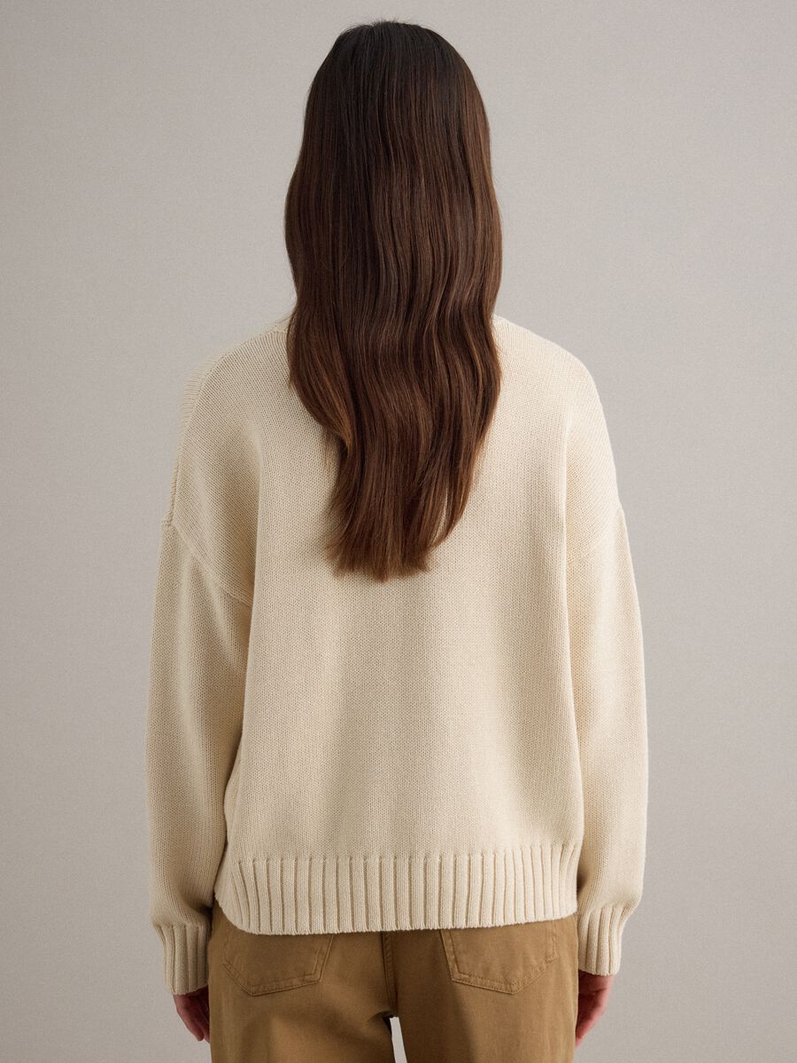 Beige crew neck pullover in pure cotton regular fit_2