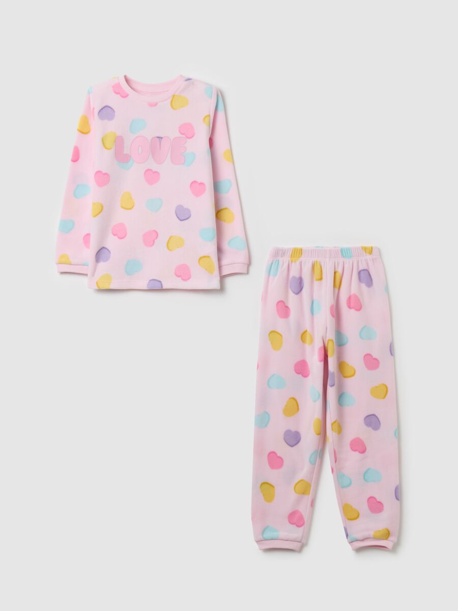 Velour pyjamas with multicoloured hearts print_0