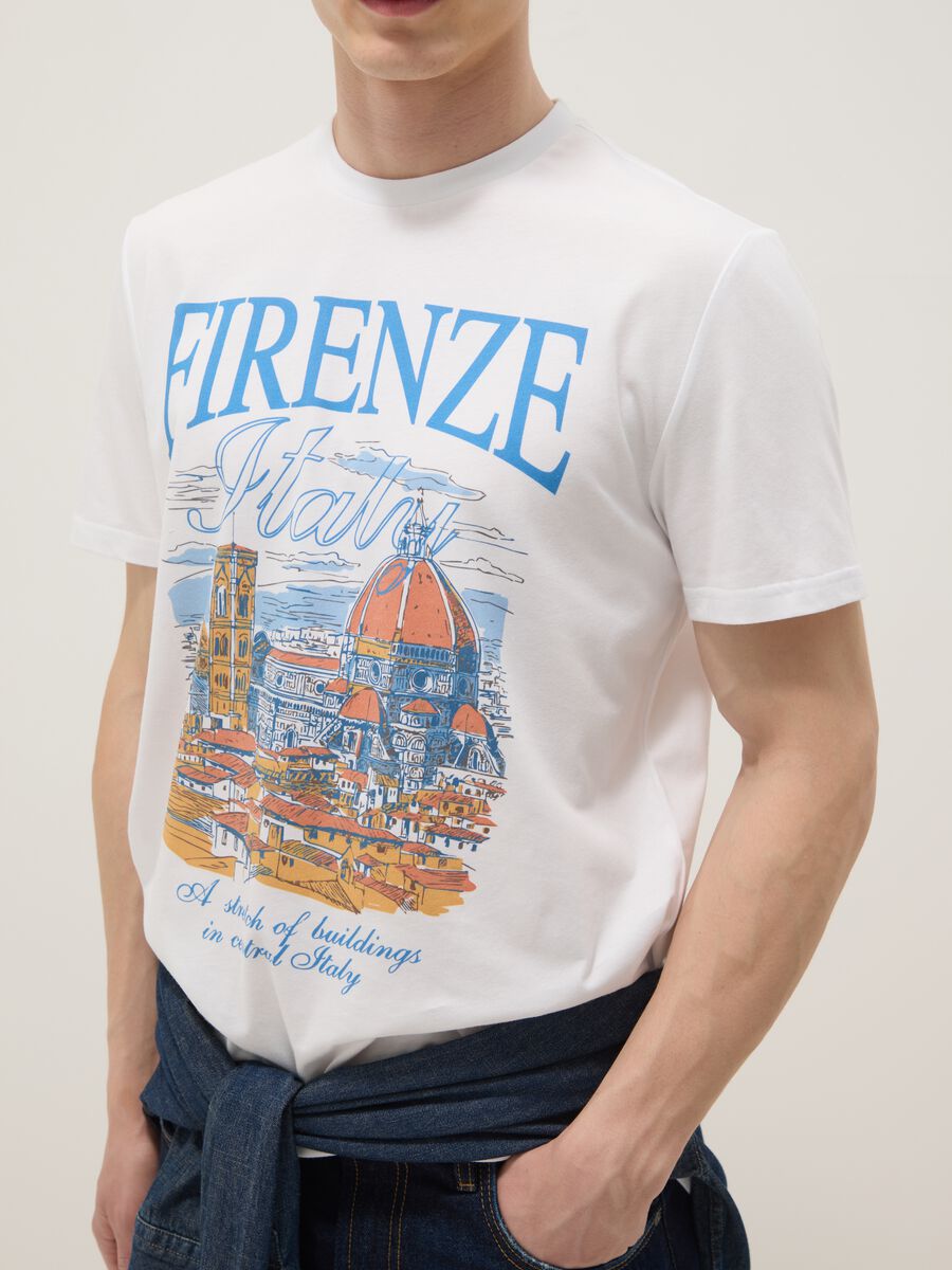 White pure cotton T-shirt with front print, regular fit_2