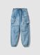 Light blue pure cotton cargo jeans with elasticated waist, relaxed fit_0