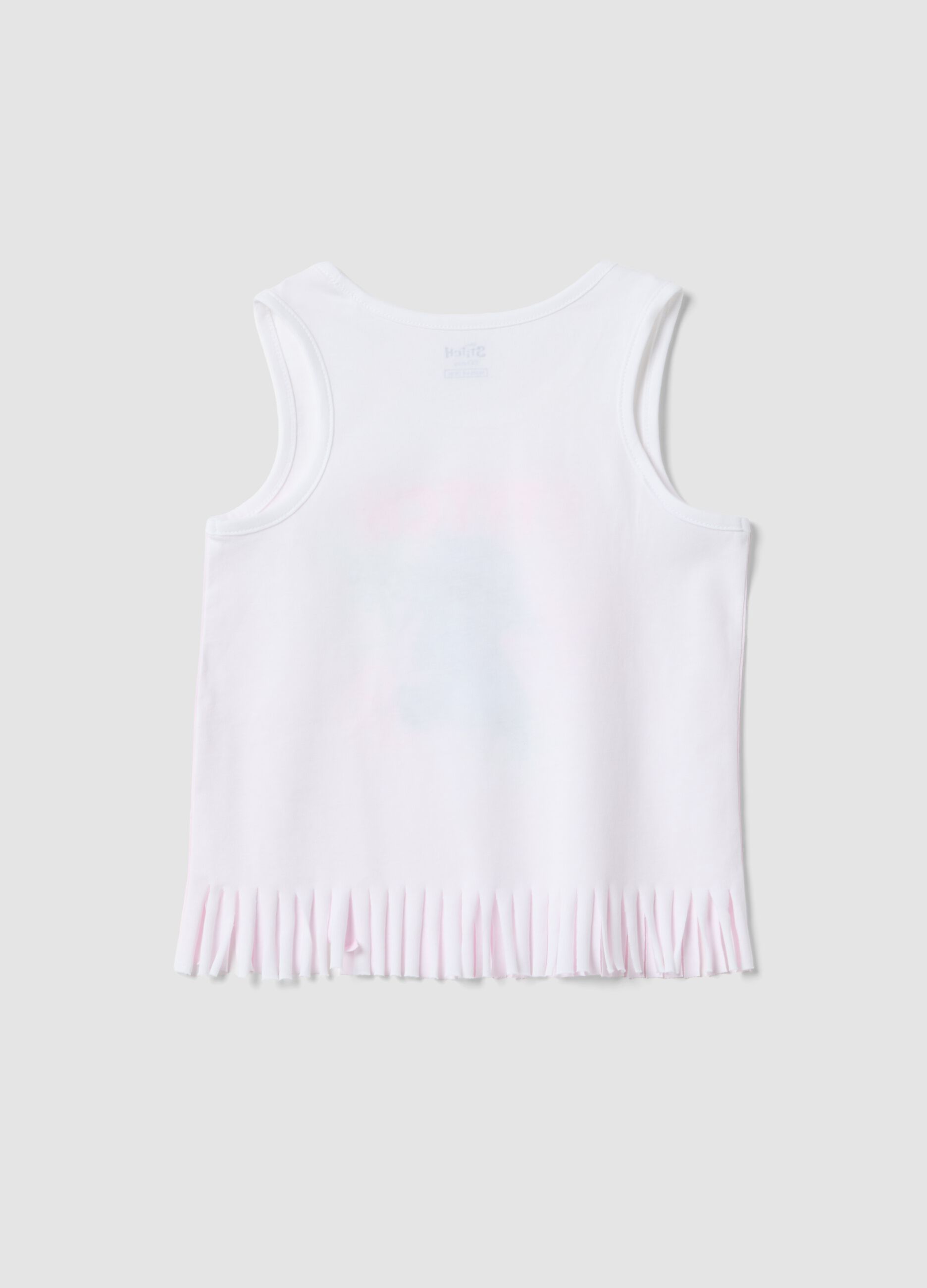 White and pink pure cotton girls&rsquo; vest top with fringes and Stitch