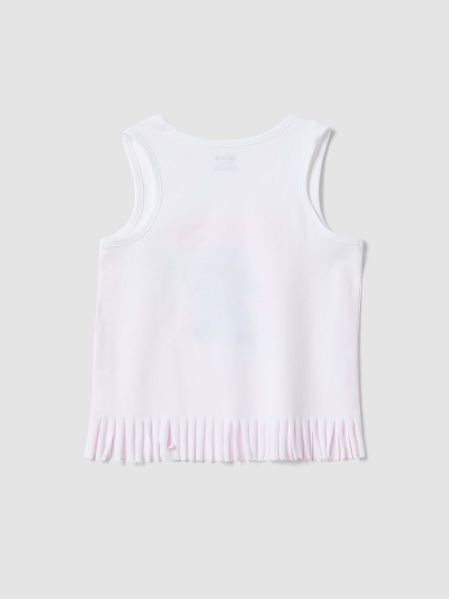 White and pink pure cotton girls&rsquo; vest top with fringes and Stitch_1