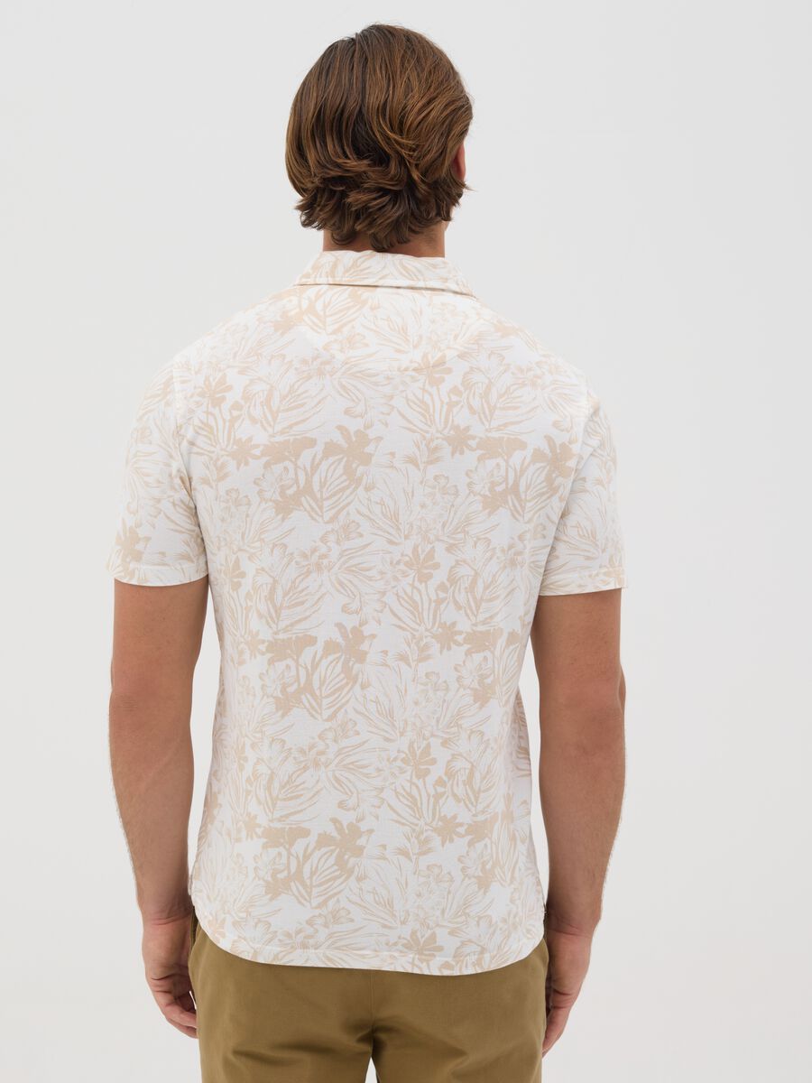 BST beige polo shirt with short sleeves and floral print_2