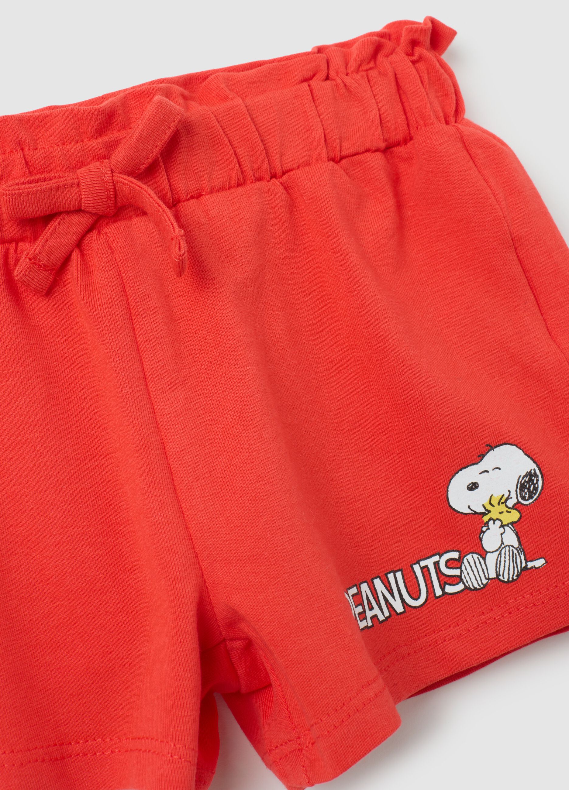 Girls' White Cotton Regular Fit Set with Snoopy Print