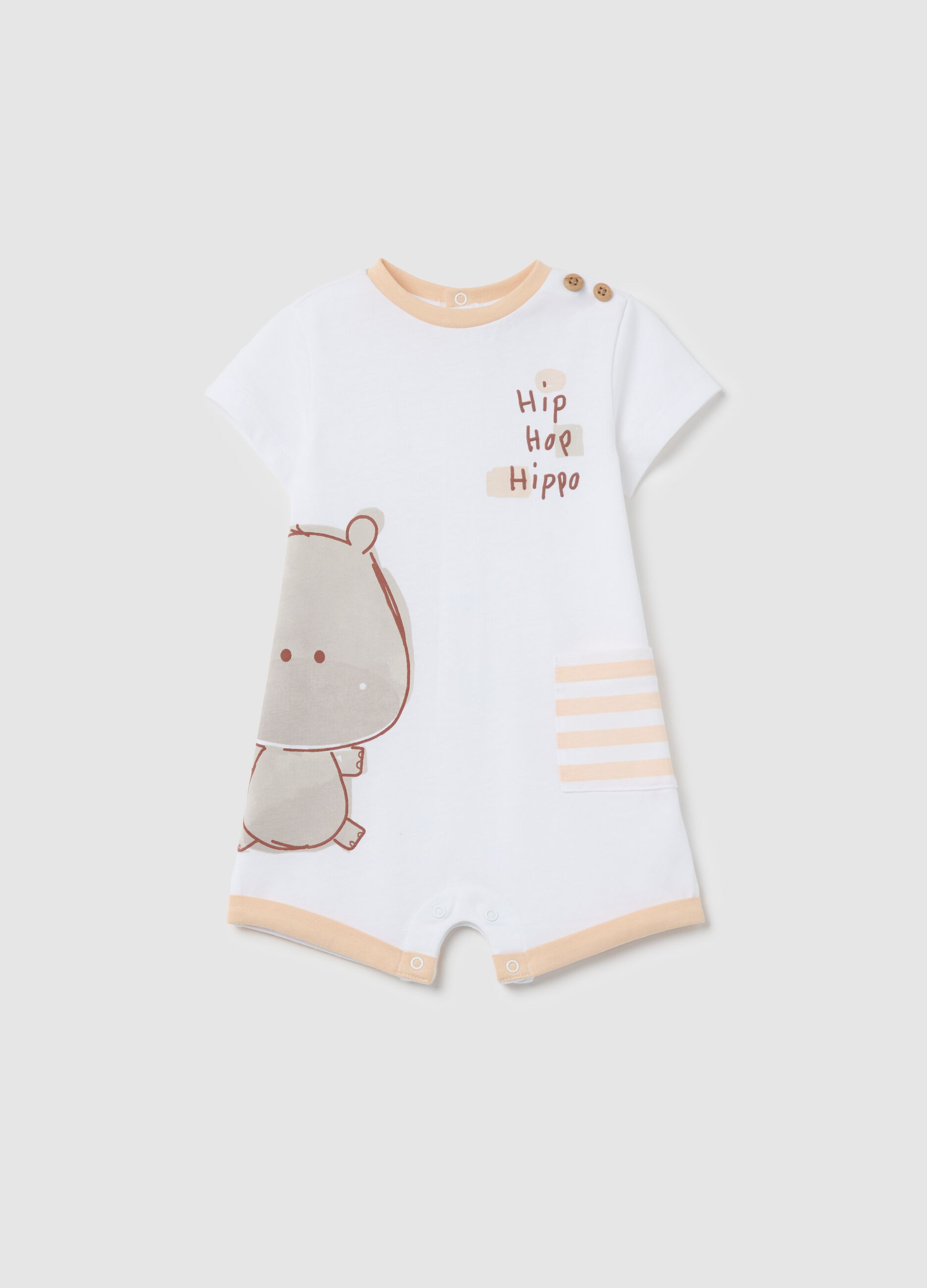 Cotton romper suit with hippo print