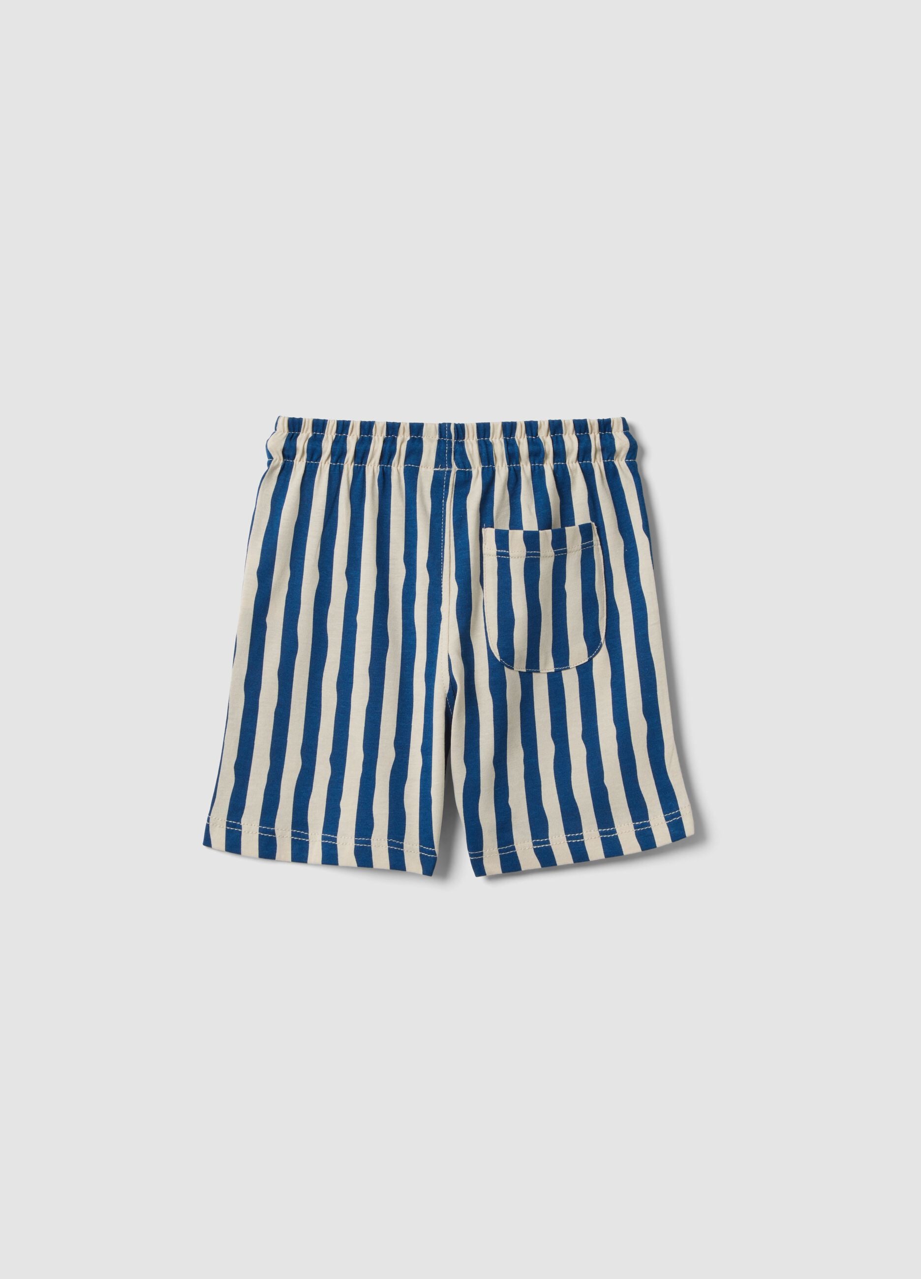 Shorts blu e bianco a righe in cotone organico per bimbo regular fit