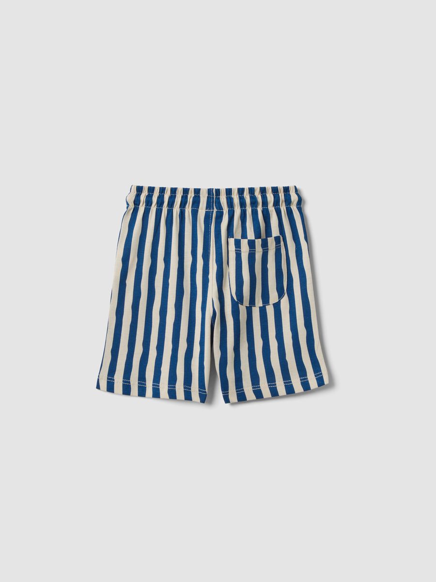 Blue and white striped organic cotton shorts for baby boy, regular fit_1