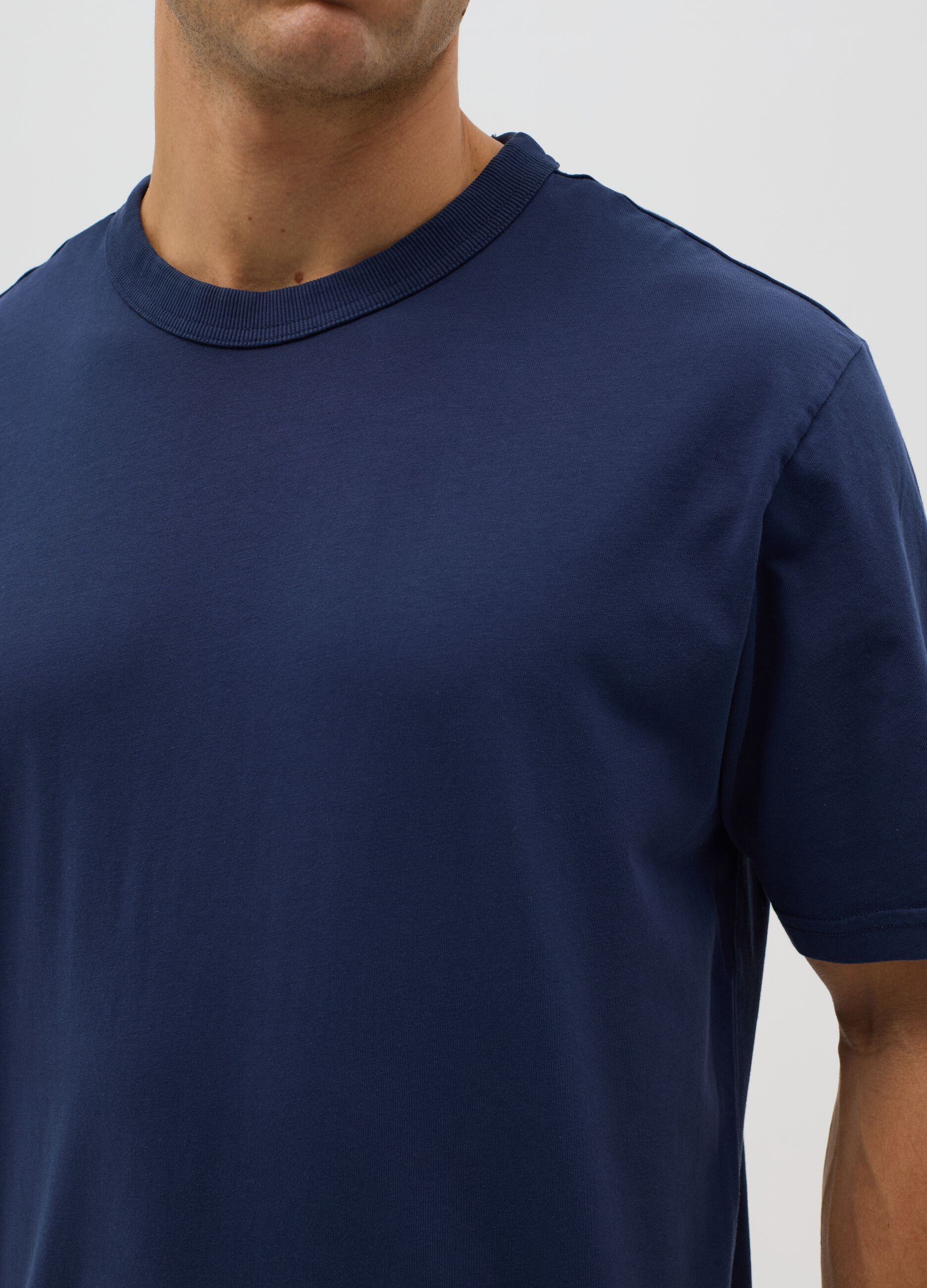Blue Cotton Short-Sleeve T-shirt