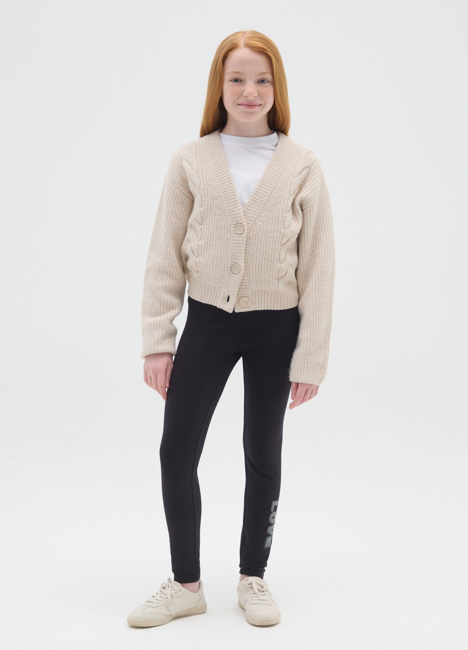 Girls' black stretch cotton leggings with skinny fit