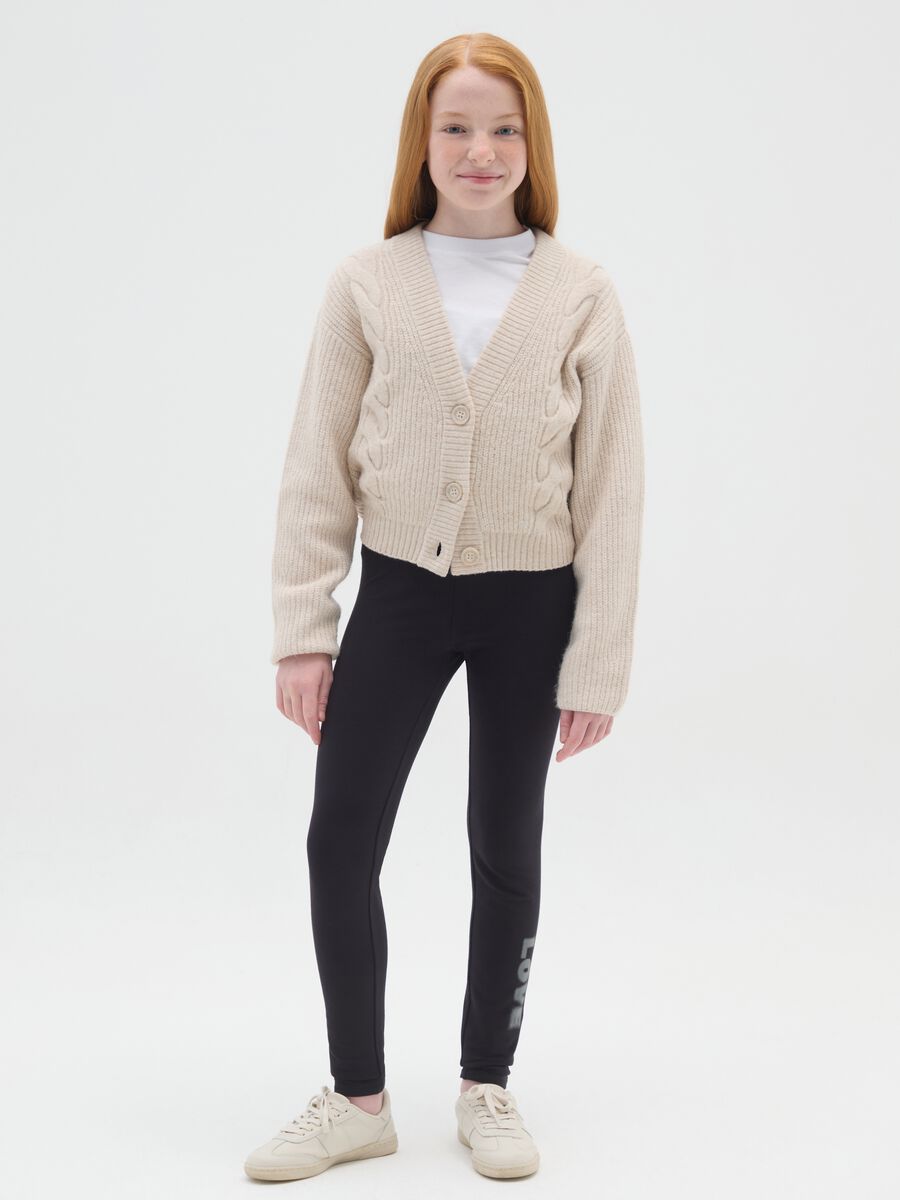 Leggings neri da ragazza in cotone elasticizzato vestibilità skinny_0