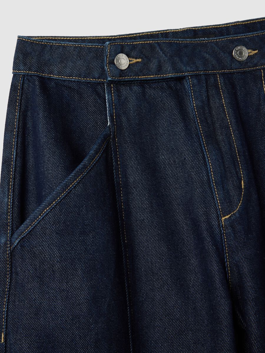 Blue Denim Wide Leg Trousers in Cotton Blend_1