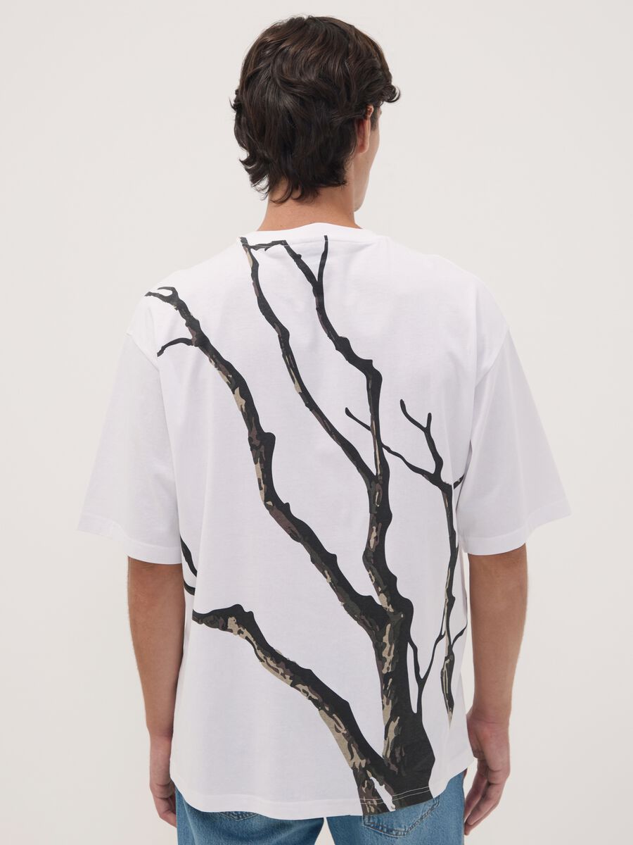 White pure cotton T-shirt with foliage print_3