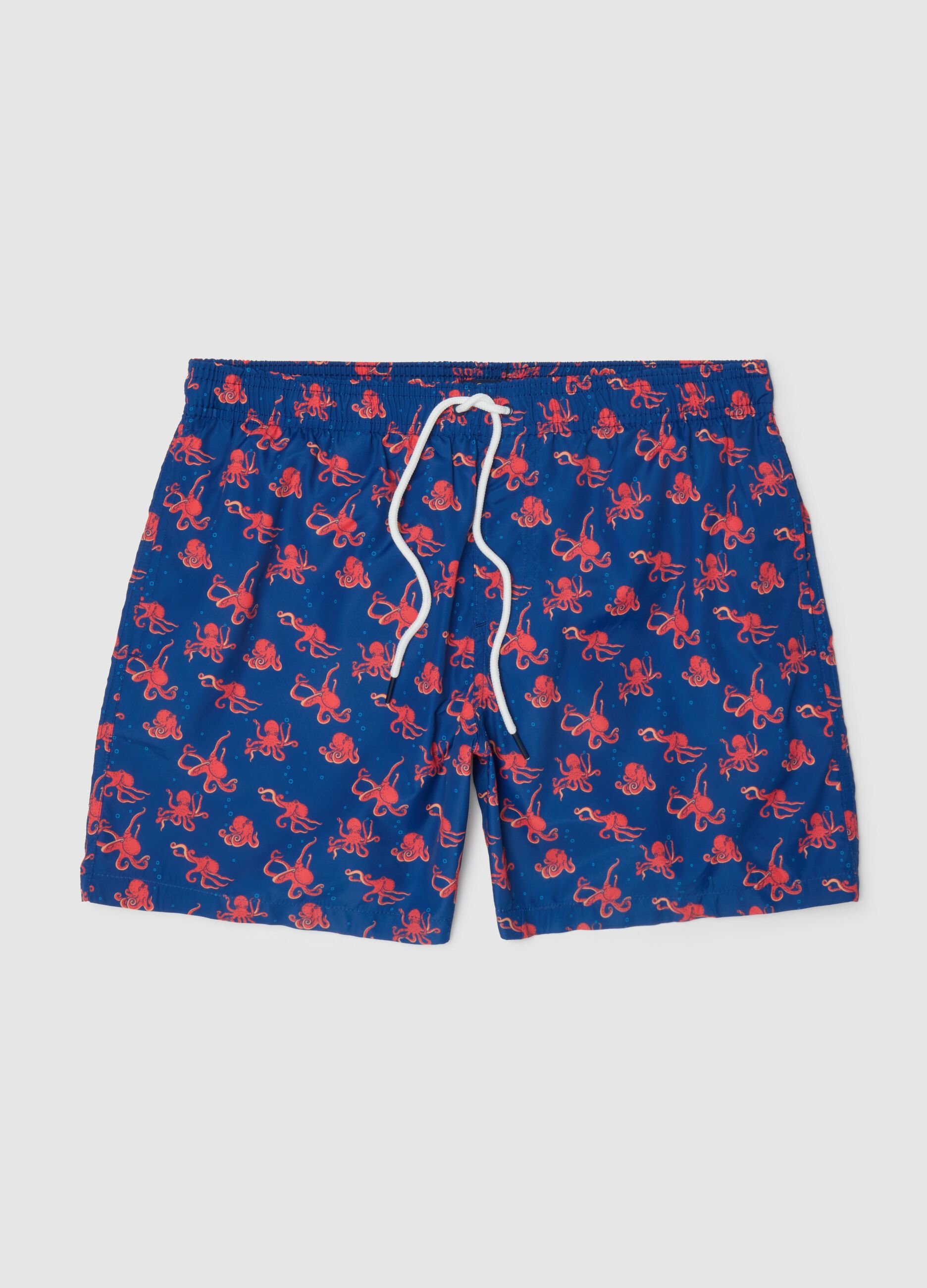 Men's multicolour swim shorts with octopus print