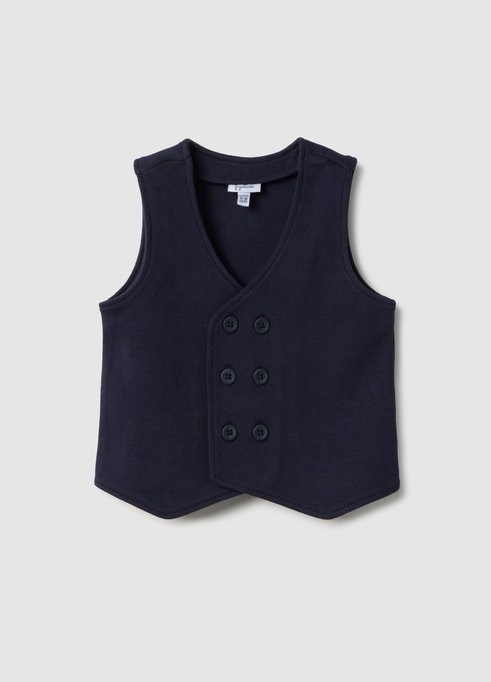 Blue cotton blend regular fit waistcoat with buttons for boys