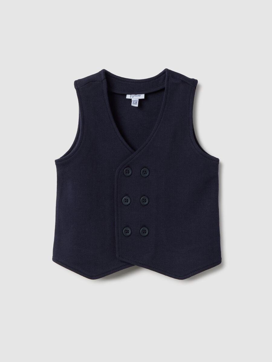 Blue cotton blend regular fit waistcoat with buttons for boys_0