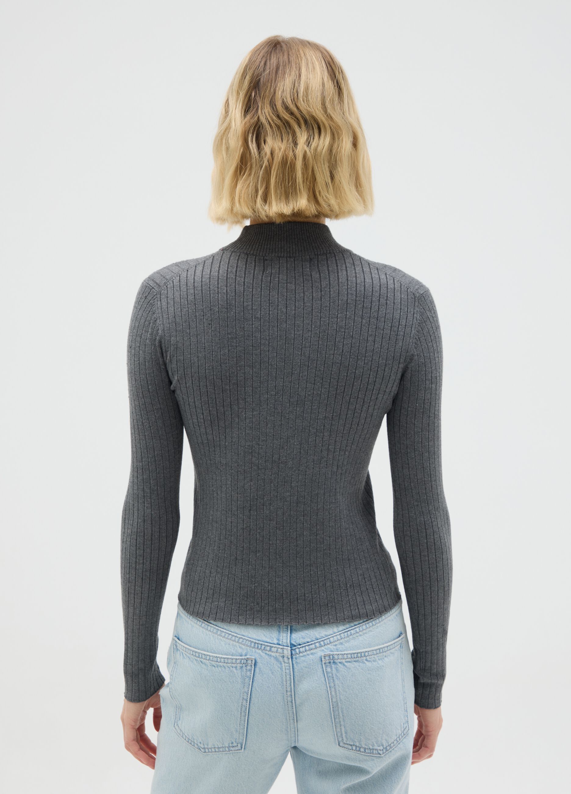 Grey Viscose Blend Fitted Sweater