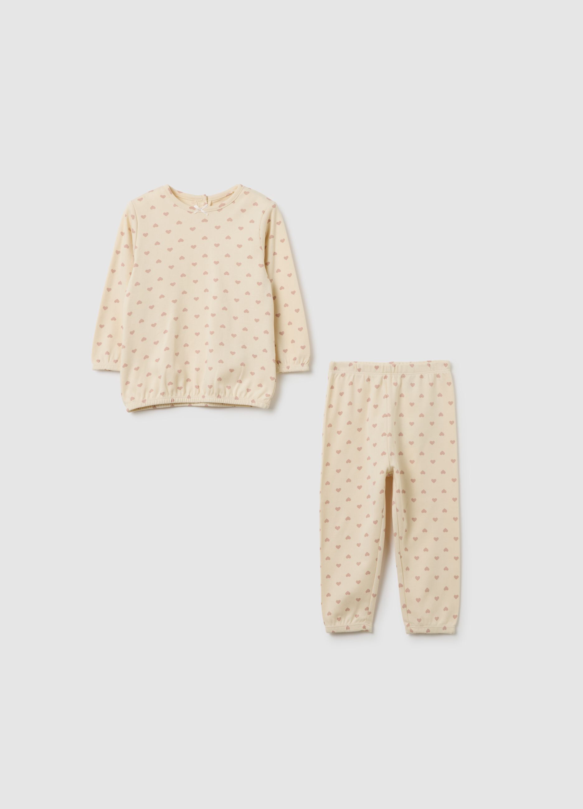 Newborn girl's pyjamas in pure beige cotton, regular fit