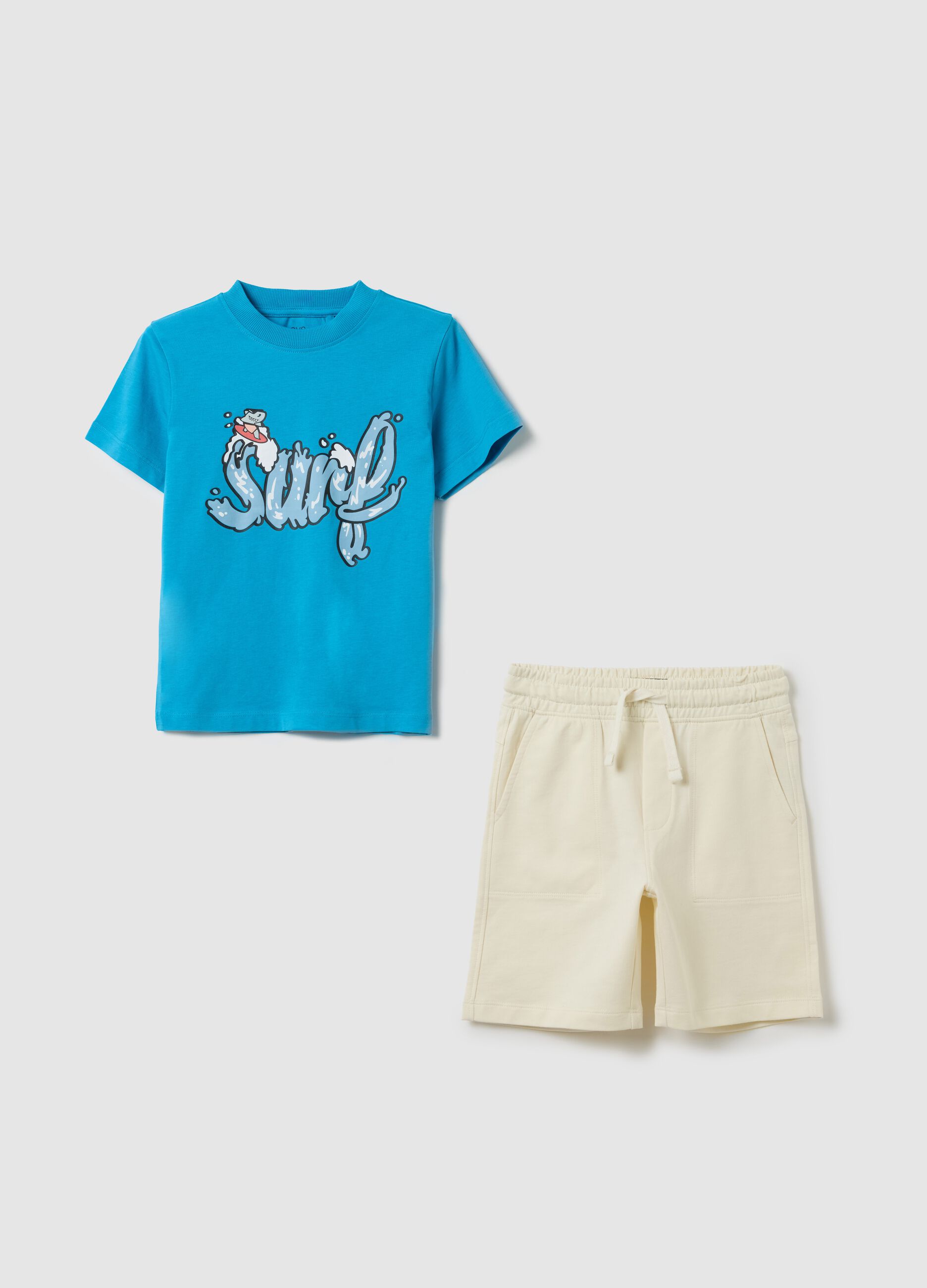 Blue jogging set with surf print in cotton