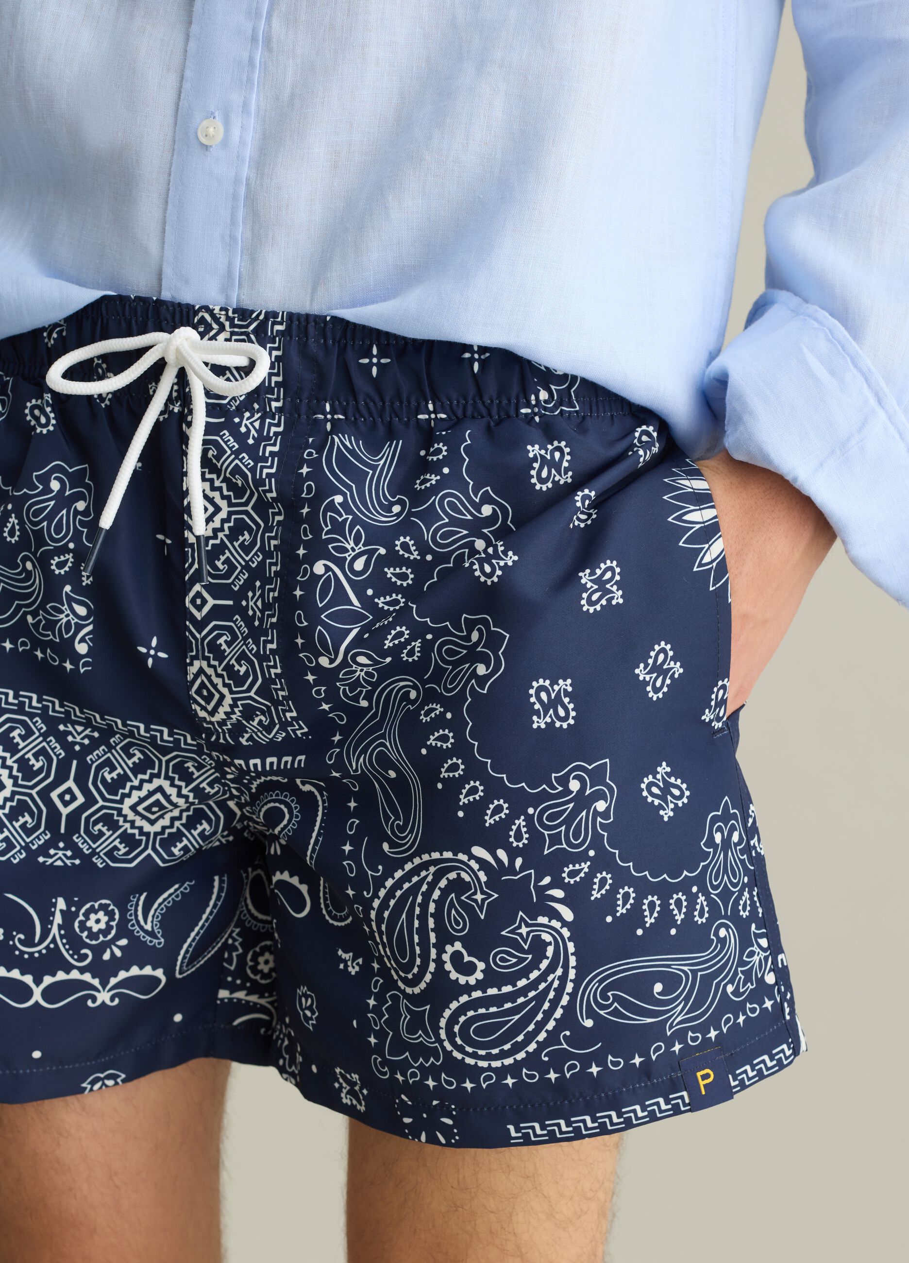 Blue swim boxers with paisley print