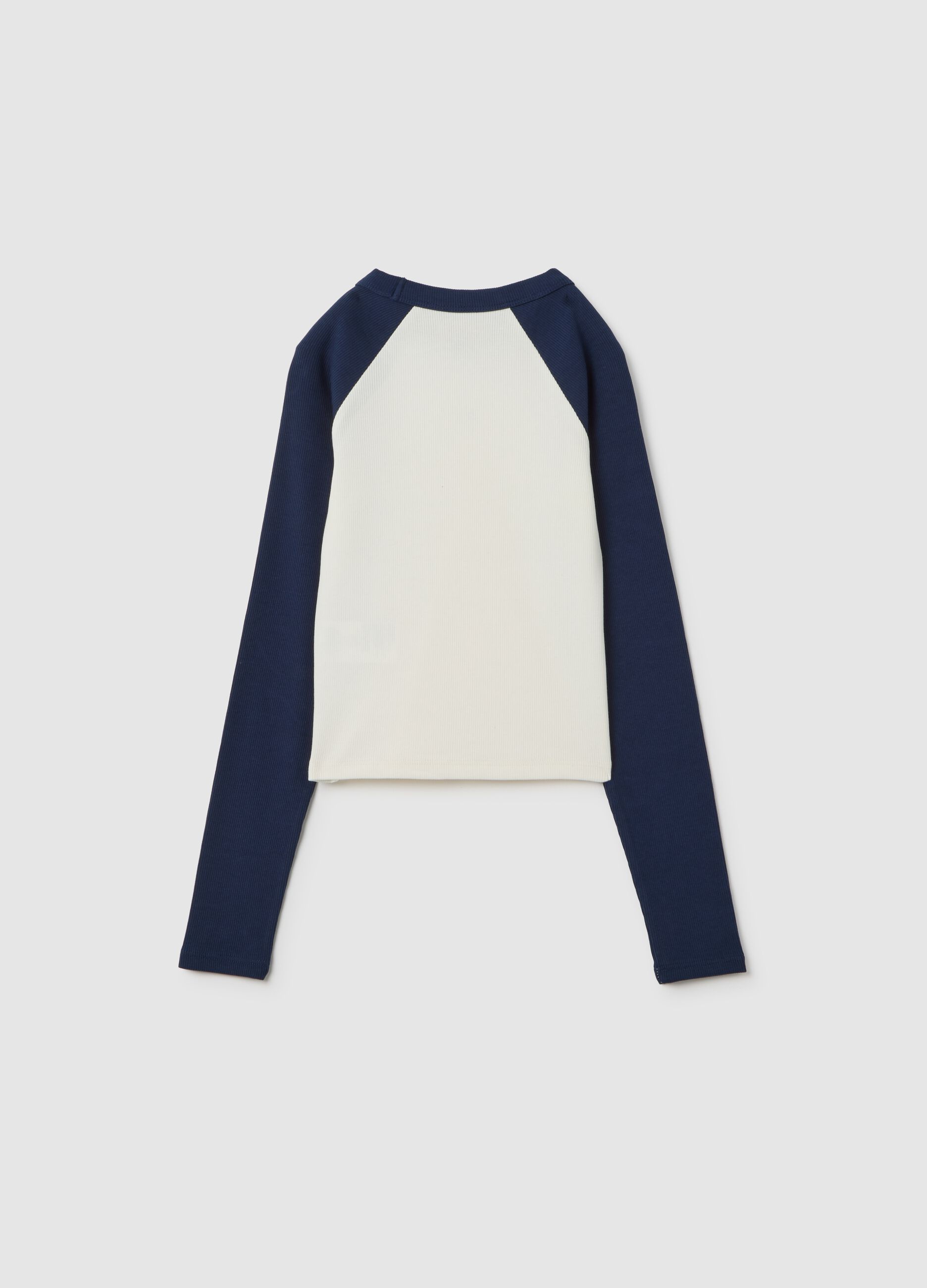 Girls' long sleeve white and blue cotton t-shirt