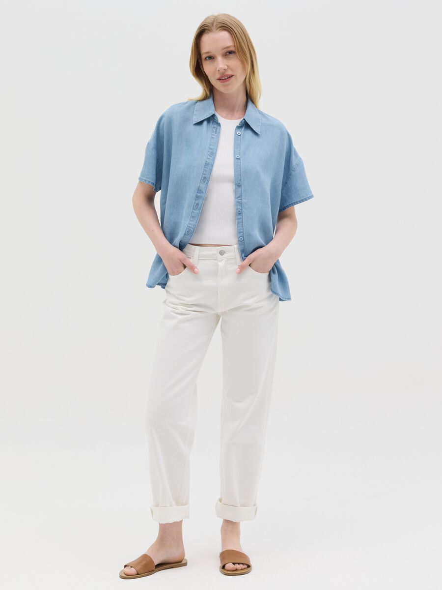 Short-sleeved denim shirt_1