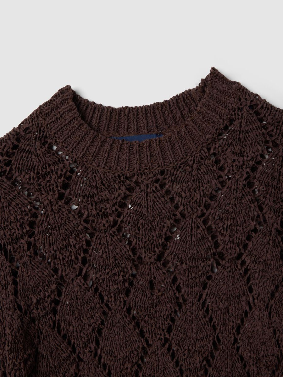 Brown regular fit cotton-blend jumper with a knitted pattern_1