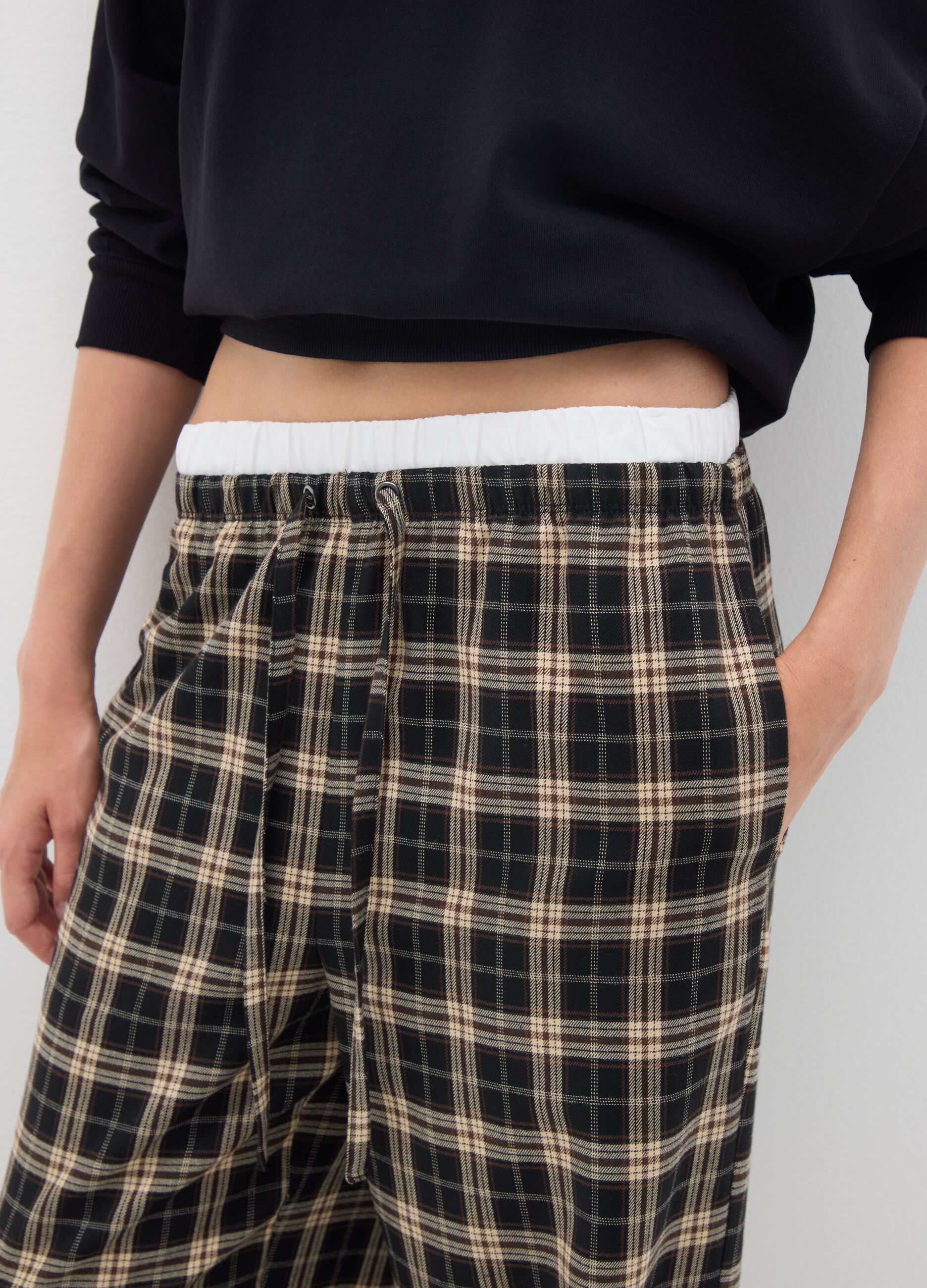 Multicolour Checked Wide-Leg Trousers