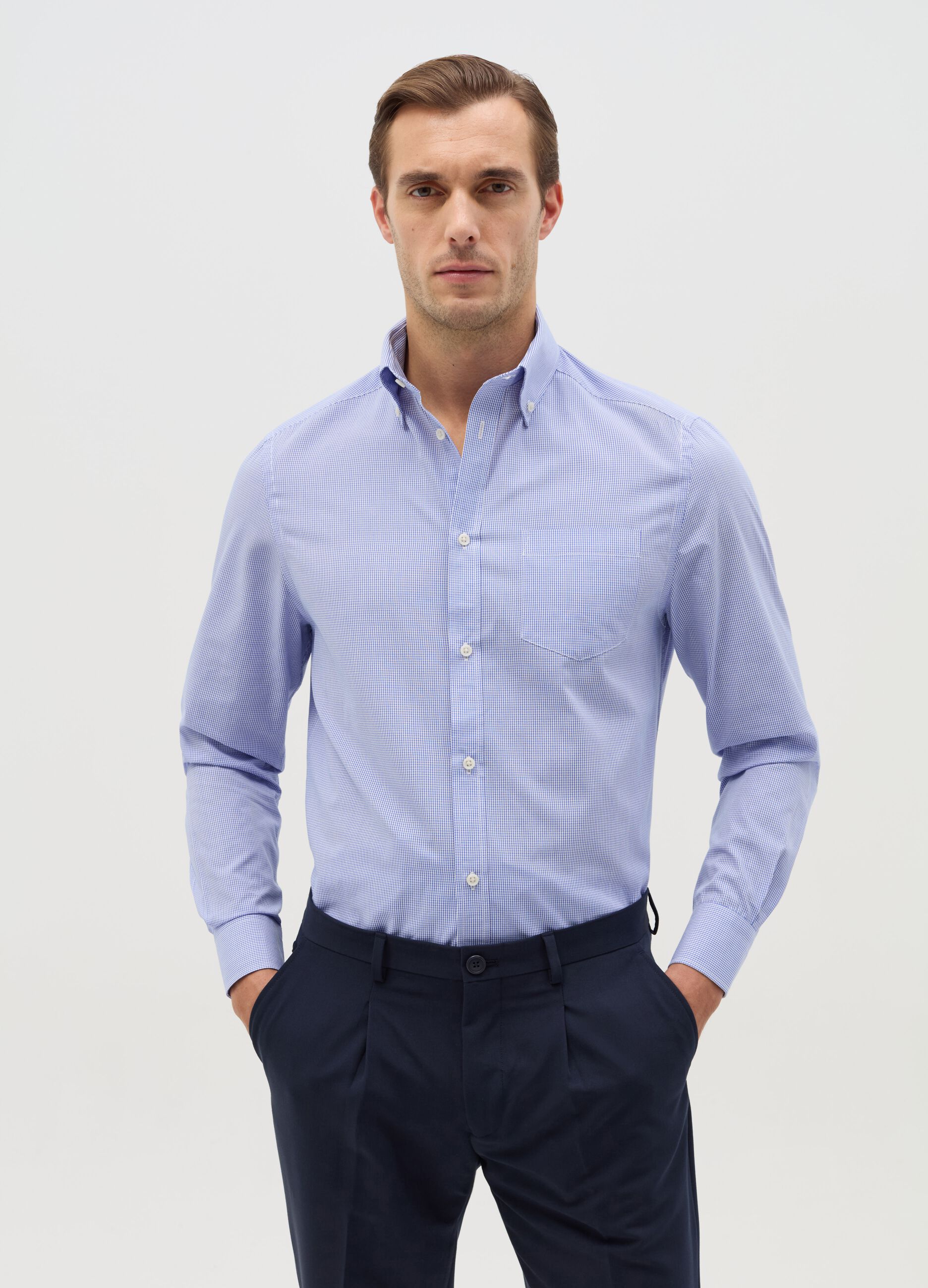 Regular-fit, easy-iron shirt with micro checks