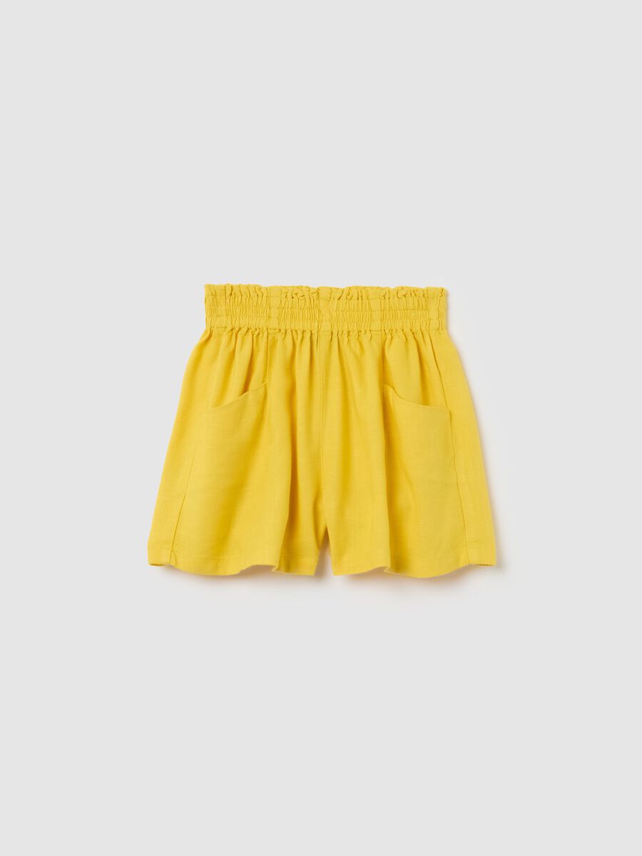 Yellow wide-leg shorts in viscose and linen_0