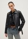 Black biker jacket regular fit with metallic details and diagonal zip_2