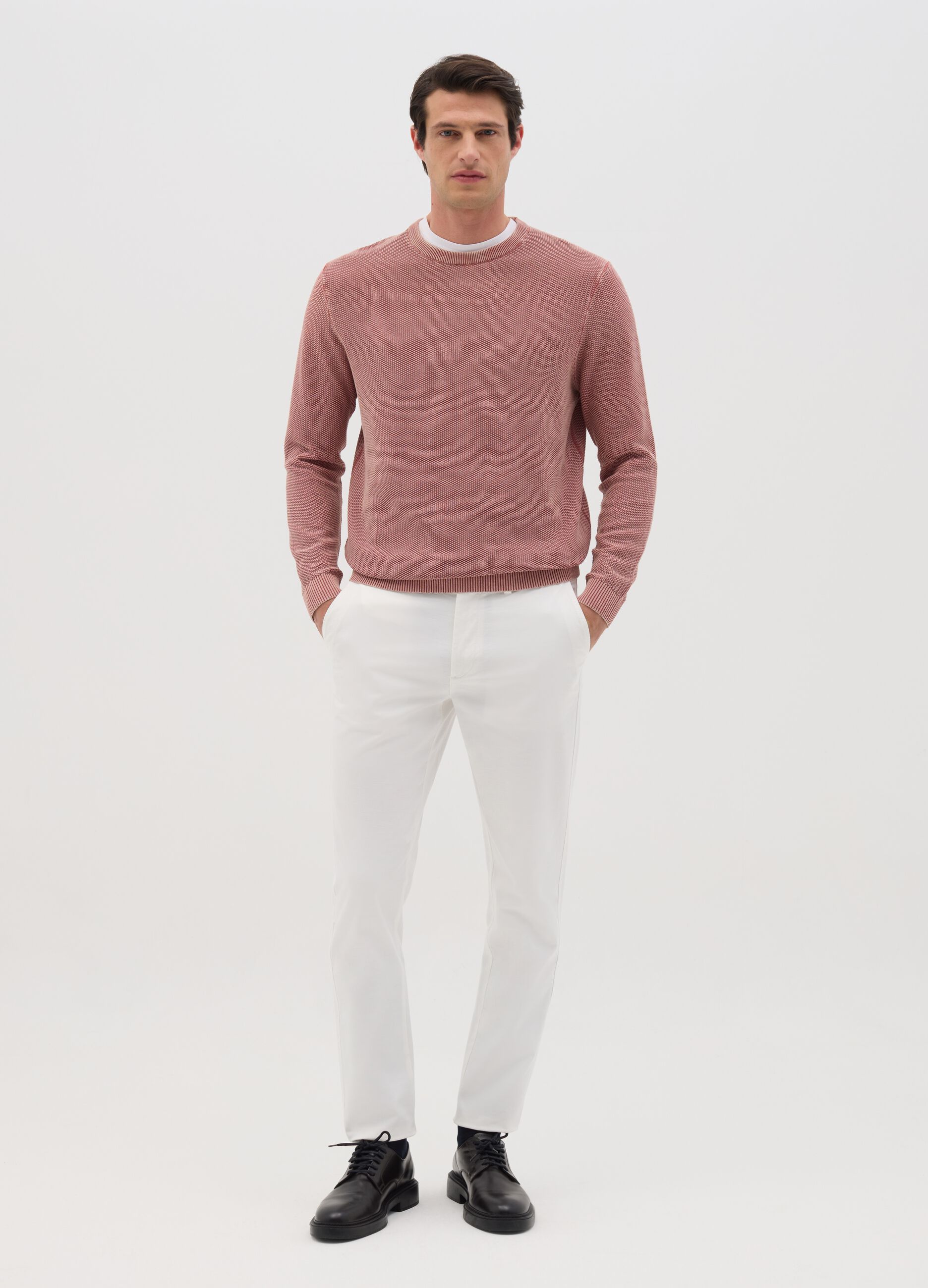 Pantaloni da uomo in puro cotone bianco slim fit