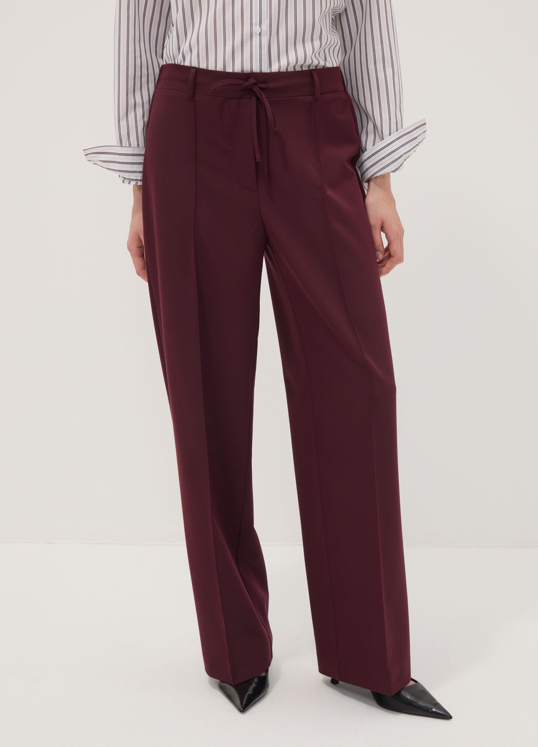 Purple stretch viscose straight-leg trousers