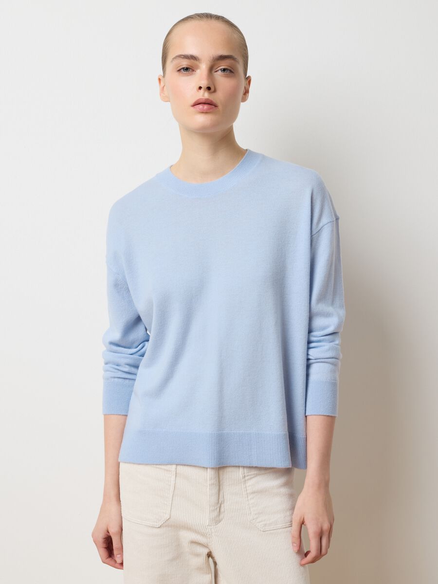 Regular fit light blue pure wool sweater_1