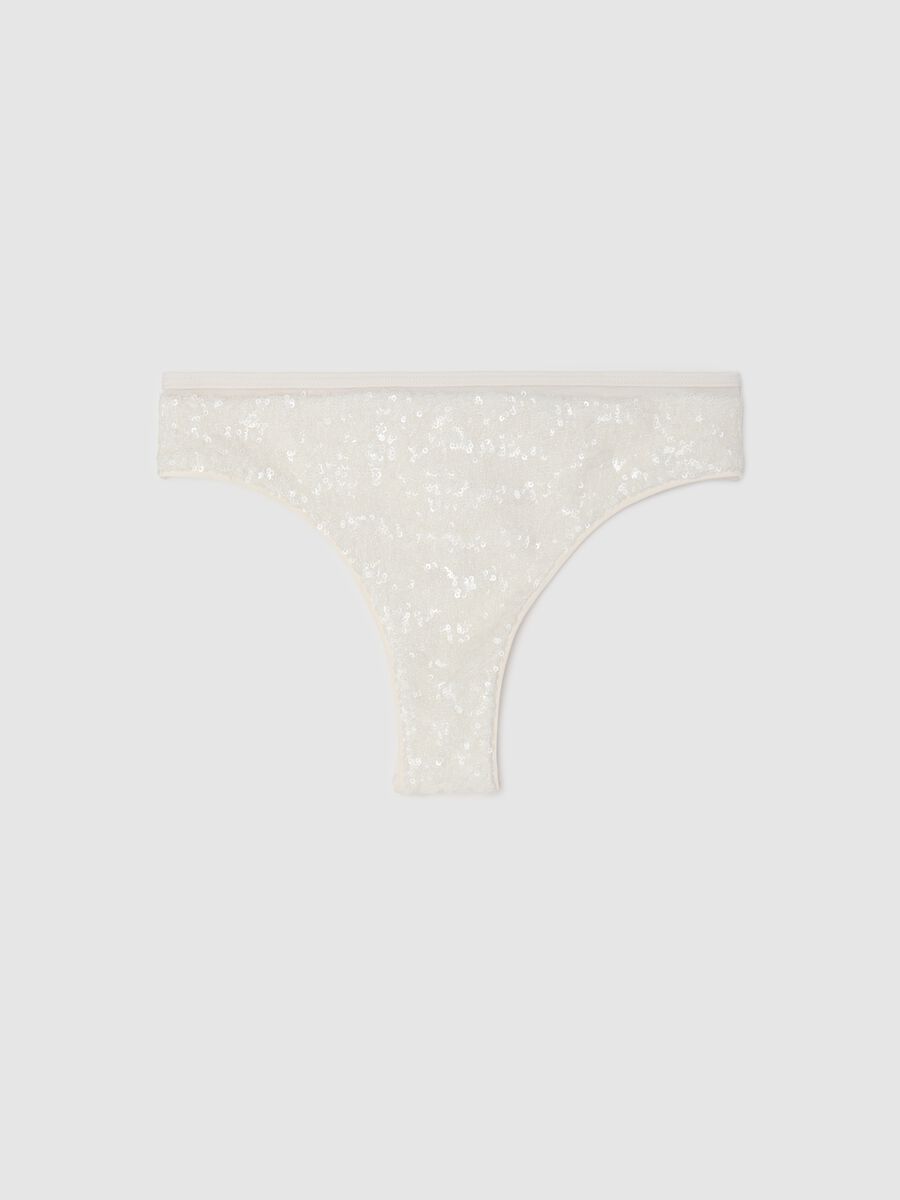 Women’s Brazilian-cut briefs in white stretch fabric with sequins_5