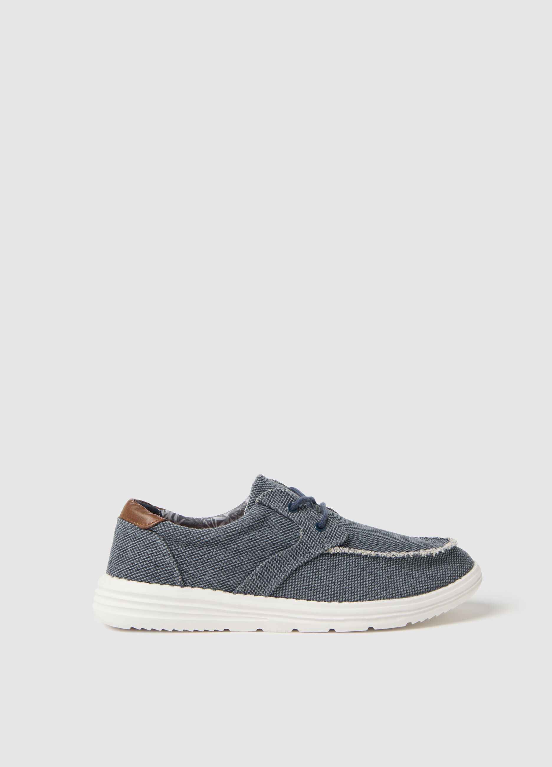 Blue moccasins in cotton canvas