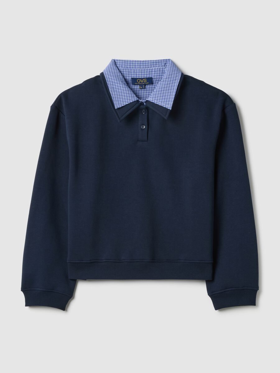 Blue cotton blend jumper with regular fit and contrasting collar_4