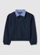 Blue cotton blend jumper with regular fit and contrasting collar_4