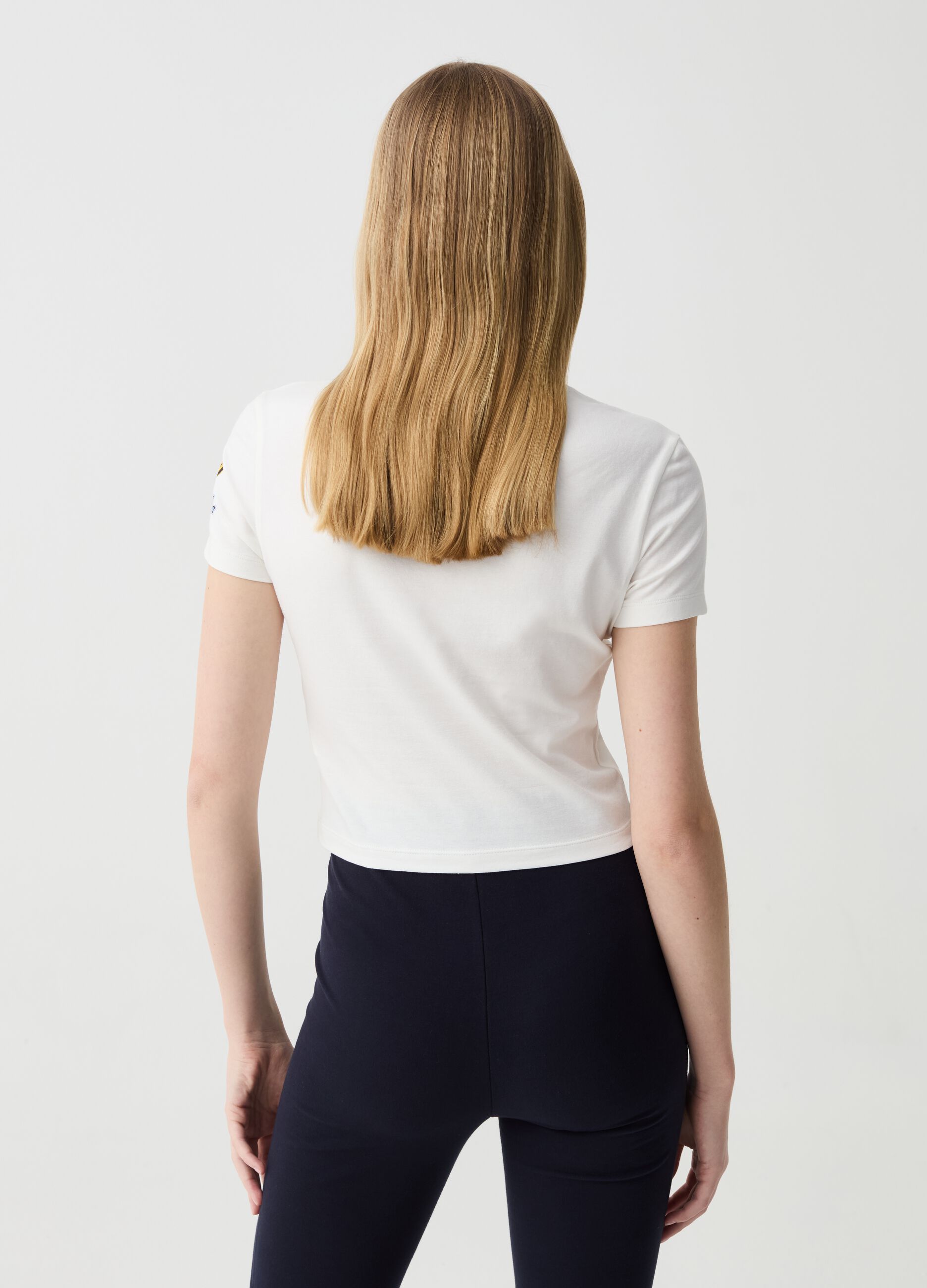 Cropped T-shirt in stretch cotton