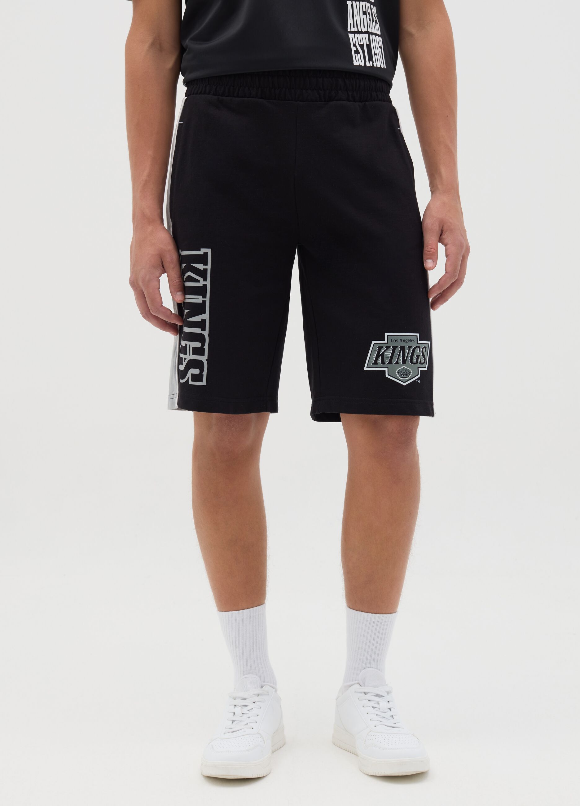 Black Sports Shorts with Kings Print