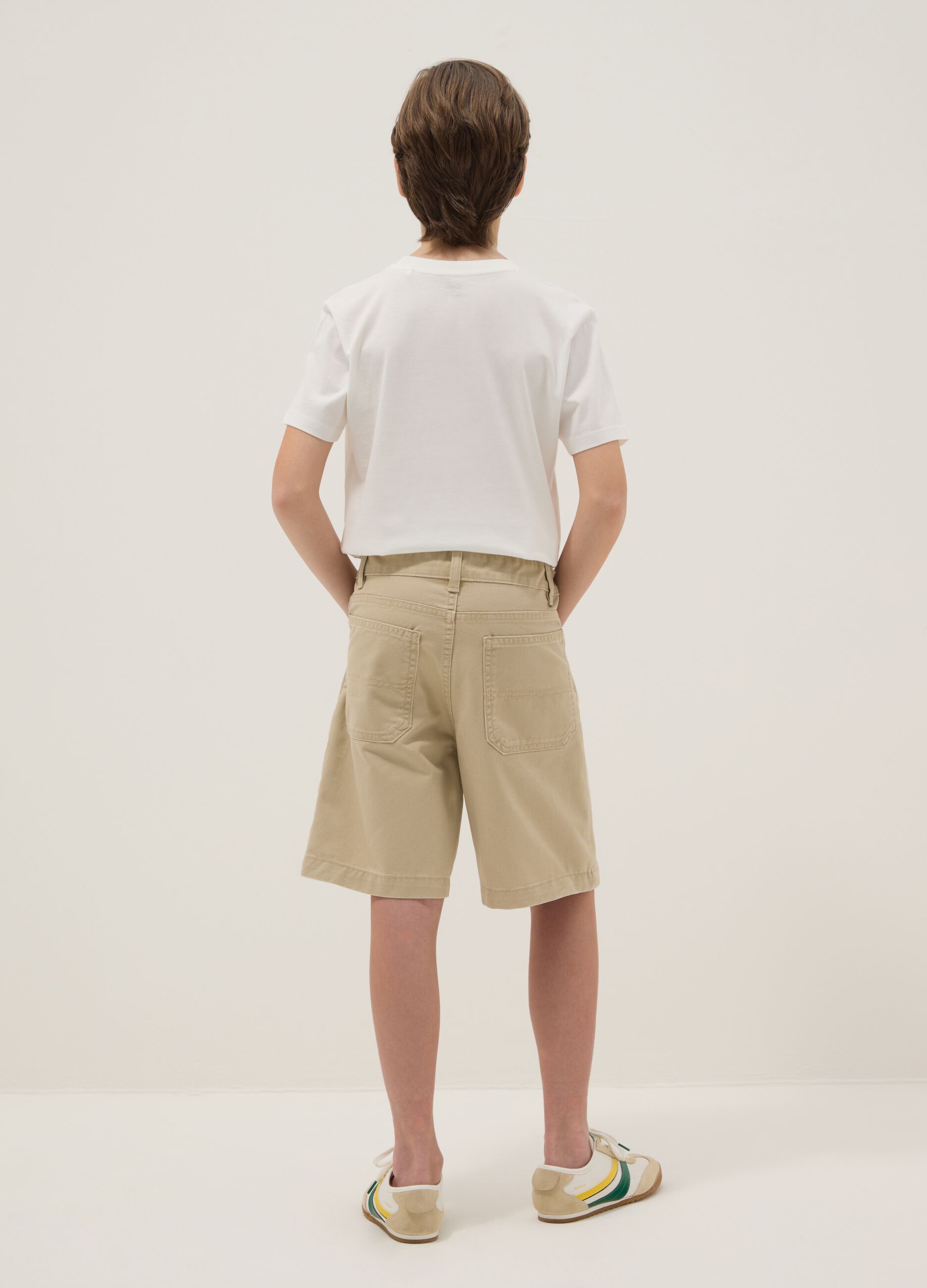 Shorts in puro cotone beige da ragazzo comfort fit