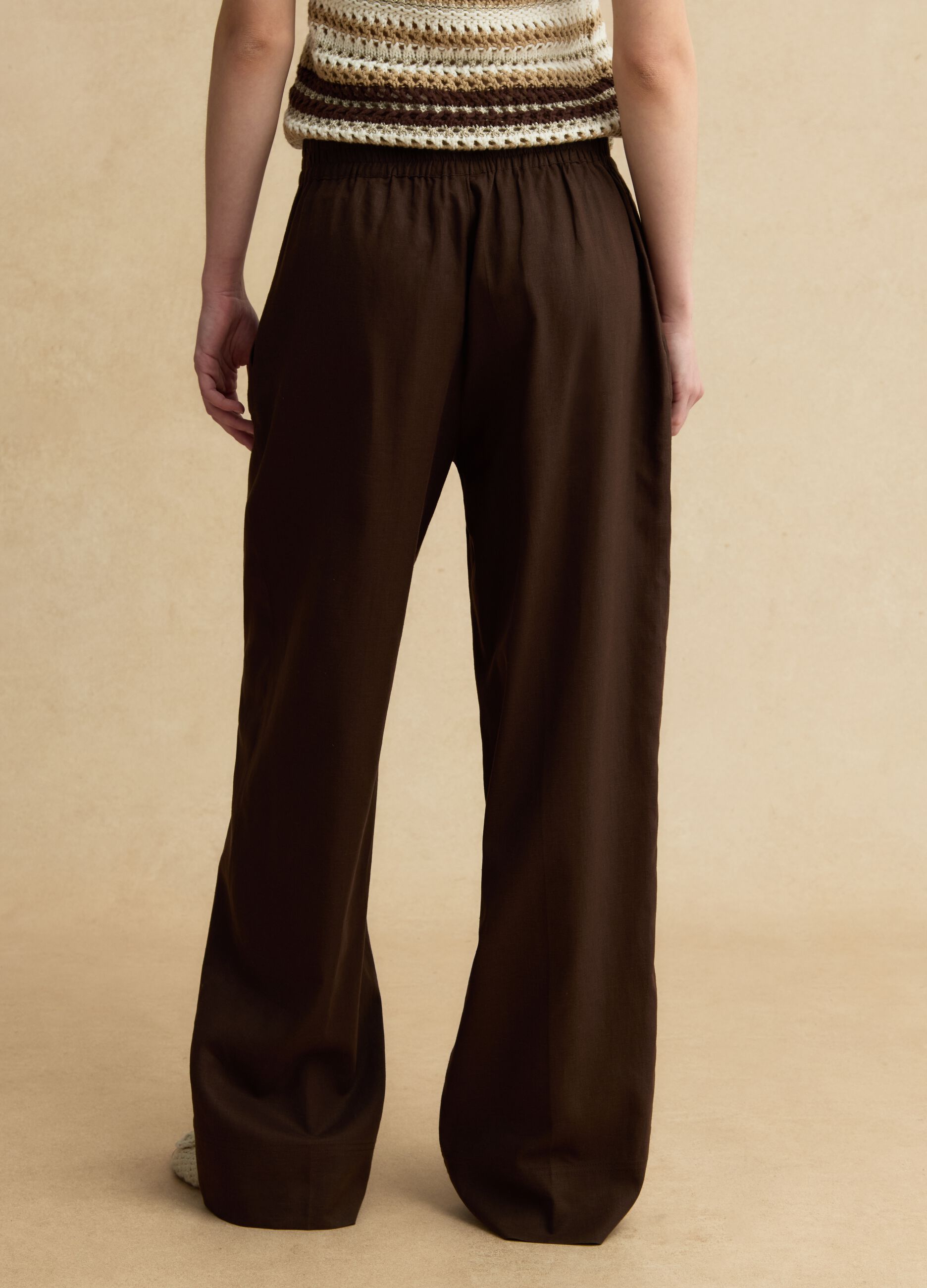 Brown wide leg linen blend trousers
