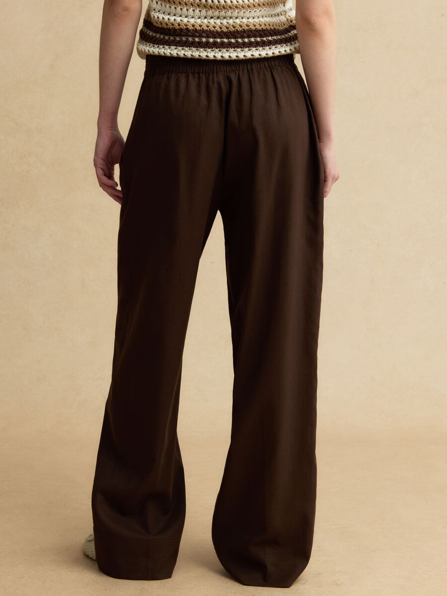 Pantaloni in misto lino e viscosa marroni wide leg_2