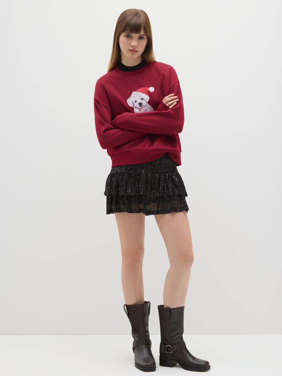 Red cotton blend regular fit sweatshirt with Christmas print_1