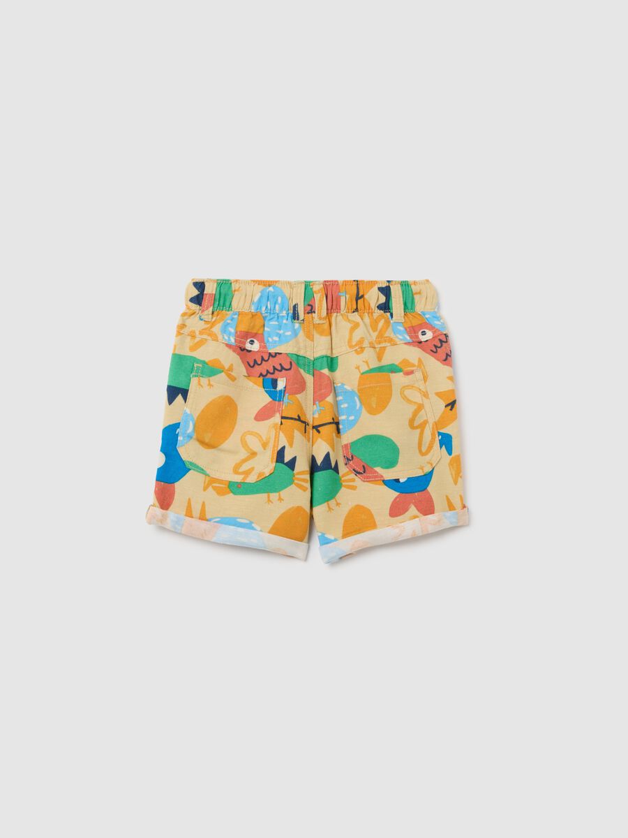 Multicoloured viscose and linen blend children's shorts regular fit with tropical print_1