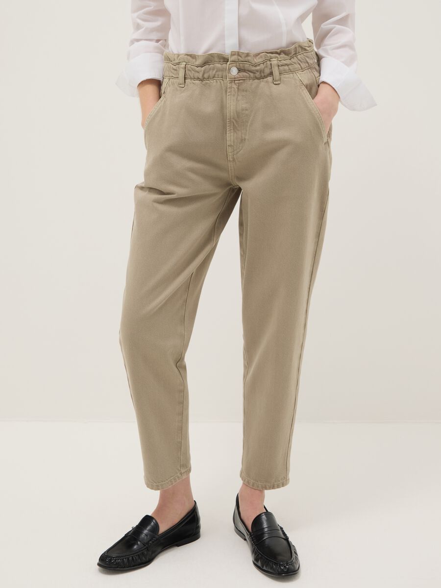 Beige Pure Cotton Baggy Trousers_1