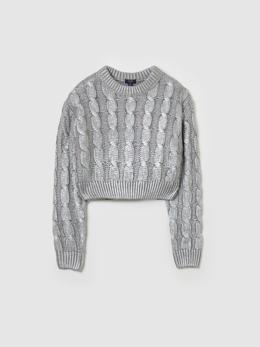 Shiny-effect pullover with cable-knit design_3