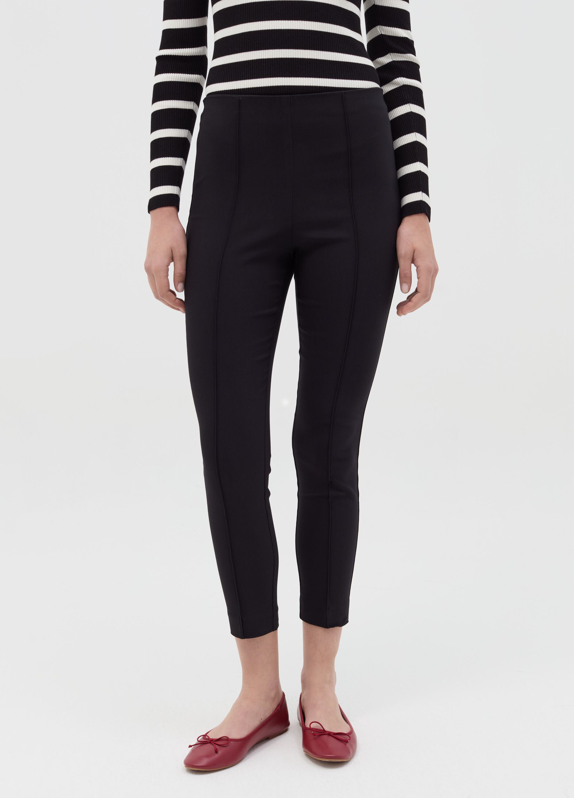 Treggings cropped con cuciture in rilievo